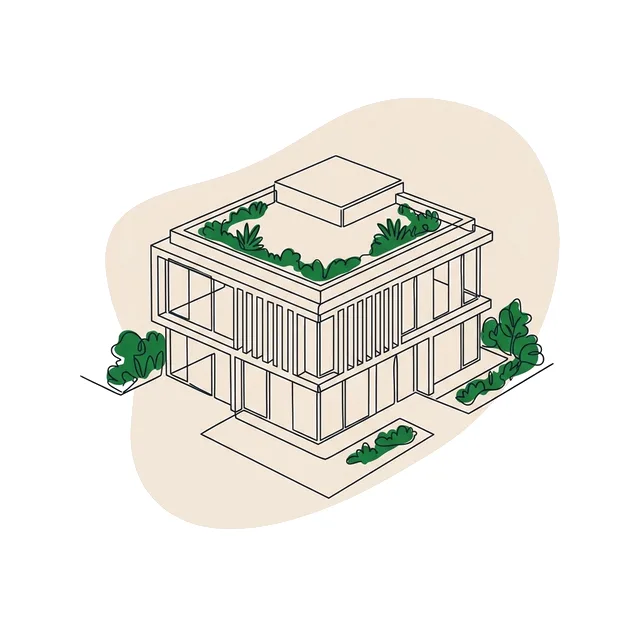 Petit immeuble de bureaux à toiture végétalisée