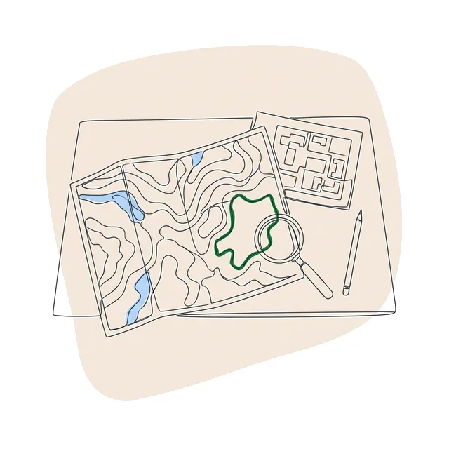 Carte topographique et plan de masse, une zone surlignée